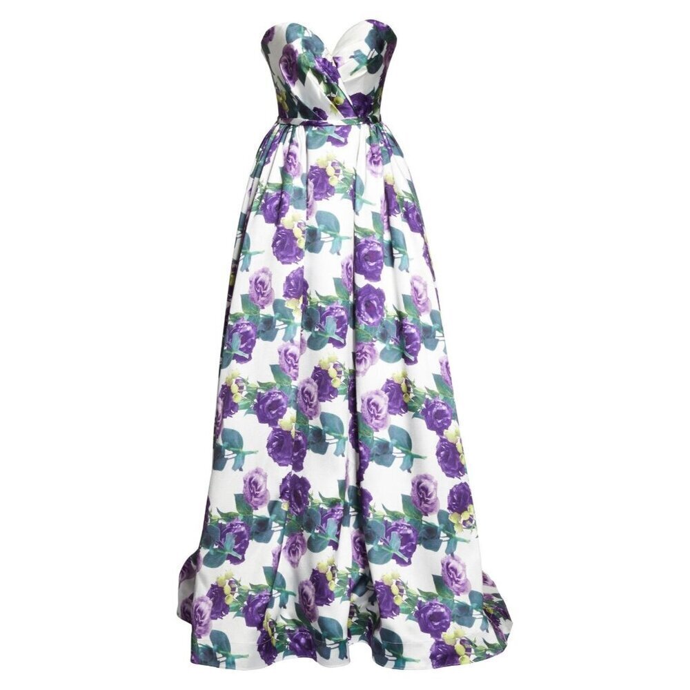 NWT Mac Duggal 66315H Violets Are Blue Strapless Floral Gown Ballgown 0 $398